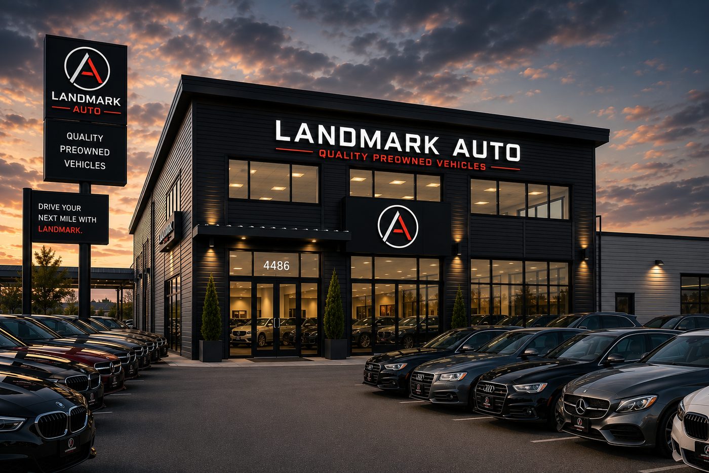 Landmark Auto used car dealership storefront in Markham, Ontario — quality pre-owned vehicles